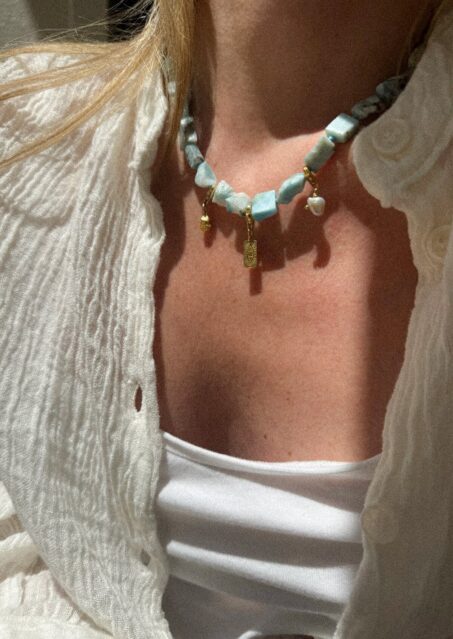 Larimar Pebble & Charms Necklace Larimar Pebble & Charms Necklace