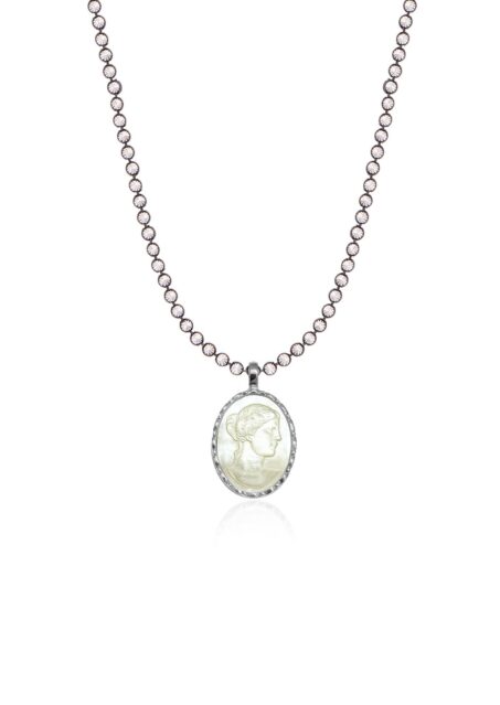Ygieia Cameo Pearl Necklace Silver